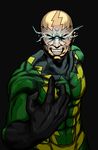  absurdres bald crosshatching electricity electro_(spider-man) evil_grin evil_smile facial_mark glowing glowing_eyes grin highres male_focus marvel no_pupils smile solo spider-man_(series) superhero unakichi 