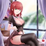  annie_hastur bad_id bad_pixiv_id breasts character_name cleavage crossed_legs dated flower garter_straps green_eyes hairband_removed kinom_(sculpturesky) large_breasts league_of_legends looking_at_viewer navel older panties parted_lips red_hair rose short_hair side-tie_panties sitting skirt skirt_lift solo thighhighs underwear 