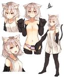  animal_ears blush cat_ears cat_tail character_sheet claws dress fang image_sample looking_at_viewer navel original panties pink_panties pixiv_sample plan_(planhaplalan) signature sketch tail tears topless underwear white_dress white_hair 