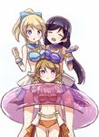  :d :o :t ^_^ ayase_eli bikini blonde_hair breast_rest breasts breasts_on_head bridal_gauntlets brown_hair clenched_hands closed_eyes commentary hands_up innertube koizumi_hanayo long_hair love_live! love_live!_school_idol_project medium_breasts midriff multiple_girls navel open_mouth ponytail pout purple_eyes purple_hair shared_innertube shipii_(jigglypuff) short_hair simple_background sketch smile swimsuit toujou_nozomi transparent twintails v-shaped_eyebrows white_background 