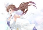  :d bare_shoulders breasts brown_eyes brown_hair cleavage dress elbow_gloves fur_trim gloves hat idolmaster idolmaster_cinderella_girls inue_shinsuke jewelry large_breasts long_hair necklace nitta_minami open_mouth pure_white_memories smile solo 