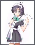  antenna_hair apron bad_id bad_pixiv_id black_hair bow bowtie idolmaster idolmaster_(classic) kikuchi_makoto maid maid_apron maid_headdress ns.x purple_eyes short_hair wrist_cuffs 