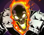  face fire flaming_skull ghost_rider glowing glowing_eyes glowing_mouth male_focus marvel no_pupils shoulder_pads skull solo space_jin spikes 