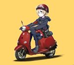  bag bags_under_eyes black_legwear blonde_hair brown_eyes goggles goggles_on_head ground_vehicle hair_over_one_eye helmet highres hood hood_down hoodie idolmaster idolmaster_cinderella_girls messenger_bag motor_vehicle oku_(okumen) scooter shirasaka_koume short_hair shoulder_bag skirt sleeves_past_wrists solo thighhighs vespa 