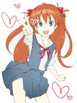  1girl blue_eyes blush gedou_(ge_ge_gedou) heart long_hair neon_genesis_evangelion orange_hair school_uniform smile solo soryu_asuka_langley v white_background 