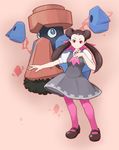  1girl brown_hair gym_leader pink_legwear pokemon pokemon_(game) pokemon_oras probopass skirt tsutsuji_(pokemon) twintails 