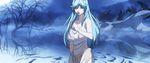  1girl animated animated_gif blue_hair bouncing_breasts breasts cleavage dress iconic_field large_breasts long_hair 
