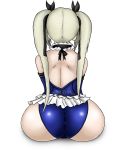  anus ass back backless_outfit bare_shoulders blonde_hair collar dead_or_alive frills from_behind hair_ribbon long_hair marie_rose ne1v1a ribbon simple_background solo twintails white_background 