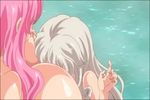  3ping_lovers!_ippu_nisai_no_sekai_e_youkoso animated animated_gif blush breast_grab breast_press breasts cleavage eyes_closed gigantic_breasts grabbing long_hair nude pink_hair white_hair 