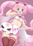  :d animal_ears aqua_eyes bangs bell blush breasts cat_ears cat_tail crossed_bangs dutch_angle electric_guitar guitar hair_ornament heart heart_hair_ornament instrument jampen long_hair looking_at_viewer medium_breasts music open_mouth pastel_colors pink_background pink_hair pink_skirt playing_instrument red_legwear rosia_(show_by_rock!!) show_by_rock!! simple_background skirt smile solo tail thighhighs twintails v 