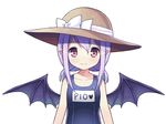  animated animated_gif bat_wings hat long_hair lowres one-piece_swimsuit pio_(potion_maker) pointy_ears potion_maker purple_eyes purple_hair school_swimsuit smile solo swimsuit twintails upper_body wings 