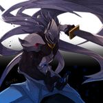  armor blazblue hakumen helmet hyakuhachi_(over3) male_focus silver_hair solo sword weapon 