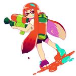  bike_shorts domino_mask full_body holding ink_tank_(splatoon) inkling kanafumi_(spindle) long_hair looking_back mask orange_eyes orange_hair paint paint_on_face paint_splatter pointy_ears shirt shoes short_sleeves simple_background sneakers solo splatoon_(series) splatoon_1 splattershot_(splatoon) standing super_soaker tentacle_hair white_background 