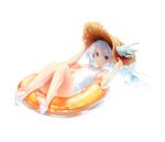  afloat aqua_eyes bare_legs barefoot breasts flower granblue_fantasy hands_on_headwear hat hat_flower innertube lily_(granblue_fantasy) looking_at_viewer one-piece_swimsuit partially_submerged reclining school_swimsuit small_breasts smile solo straw_hat sun_hat swimsuit uro_(uro_zi) wet white_hair white_school_swimsuit white_swimsuit 