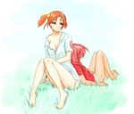  2girls barefoot dvach-tan everlasting_summer mascot multiple_girls orange_eyes orange_hair orikanekoi red_hair ulyana ussr-tan 