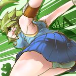  :p ahoge armpits ass green_eyes green_hair green_panties original panties pantyshot skirt solo t.a.k. tongue tongue_out underwear upskirt 