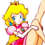  blonde_hair blue_eyes crown leg_up nintendo peach princess_peach simple_background solo super_mario_bros. super_princess_peach 