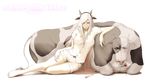  animal_ears bad_id bad_pixiv_id barefoot belt bull collarbone copyright_request cow_ears feet hands horns long_hair misawa_kei reclining shorts solo very_long_hair white_hair 