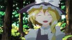  animated animated_gif blonde_hair forest frills green_eyes hat kirisame_marisa nature ribbon short_hair smile solo touhou tree witch_hat 