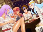  alcohol annotation_request blue_eyes blue_hair blush brown_hair character_request circlet cup dragon_quest dragon_quest_iii drunk green_eyes grin headband japanese_clothes kimono long_hair multiple_girls orange_hair priest_(dq3) purple_hair red_eyes roto sage_(dq3) sakazuki sake shindou_l short_hair smile soldier_(dq3) table yukata 