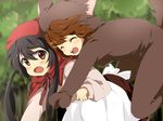  animal_costume bad_id bad_pixiv_id big_bad_wolf big_bad_wolf_(cosplay) big_bad_wolf_(grimm) black_hair brown_hair cosplay fang grimm's_fairy_tales hirasawa_yui k-on! little_red_riding_hood little_red_riding_hood_(grimm) little_red_riding_hood_(grimm)_(cosplay) maruki_(punchiki) multiple_girls nakano_azusa red_eyes twintails wolf_costume 