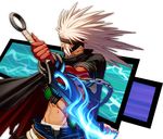  asura_(dungeon_and_fighter) blindfold cape chain cloak cuffs dungeon_and_fighter long_hair lowres male_focus muscle official_art shirtless slayer_(dungeon_and_fighter) solo sword weapon white_hair 