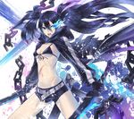  2d belt bikini_top black_rock_shooter black_rock_shooter_(character) blue_eyes blue_hair breasts chain front-tie_top lingerie long_hair medium_breasts scar shorts sideboob solo sword twintails underboob underwear weapon 