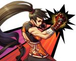  back bandages boxing_gloves brown_hair dungeon_and_fighter fighter_(dungeon_and_fighter) jumpsuit long_hair lowres male_focus muscle official_art ponytail solo striker_(dungeon_and_fighter) very_long_hair 