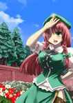  braid breasts china_dress chinese_clothes dress green_eyes hat hong_meiling large_breasts long_hair red_hair sinzan solo touhou twin_braids 