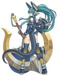  armor axe chain chains double_bladed_axe dragon_girl dragon_tail fantasy green_hair red_eyes shield tail thighhighs weapon 