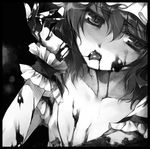  blood chinchickrin greyscale hat licking lowres monochrome remilia_scarlet solo tongue touhou wrist_cuffs 