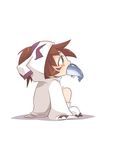  bad_id bad_pixiv_id blush bunsuke chibi digimon eating fish gomamon simple_background solo squatting 