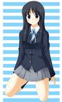  akiyama_mio black_eyes black_hair k-on! kneeling long_hair odayan school_uniform solo 