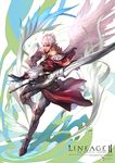  energy_ball highres jj_(yadz01) kamael lineage lineage_2 male_focus pointy_ears red_eyes solo sword weapon white_hair wings 
