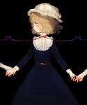  blonde_hair blush dress frills hat holding_hands maribel_hearn out_of_frame profile ribbon short_hair simple_background solo_focus touhou yujup 