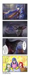  2girls 4koma apron cape cassiopeia_du_couteau chinese cloak comic dishwashing general_du_couteau gloves green_hair highres hood hooded_cloak humanization katarina_du_couteau knife league_of_legends multiple_boys multiple_girls open_mouth red_hair rubber_gloves sword talon_(league_of_legends) tears translated weapon wongyu younger 