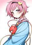  eyeball gradient gradient_background hairband heart komeiji_satori kumadano long_sleeves looking_at_viewer pink_eyes pink_hair shirt short_hair simple_background solo string third_eye touhou upper_body 