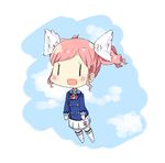  =d ahoge aikatsu! aikatsu!_(series) amahane_madoka chibi cloud cloudy_sky flapping flying head_wings pink_hair school_uniform skirt sky solo starlight_academy_uniform tunamayochan twintails |_| 