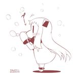  1girl bubble_blowing commentary contemporary dress horns kantai_collection long_hair mittens monochrome northern_ocean_hime shinkaisei-kan solo twitter_username yamato_nadeshiko |_| 