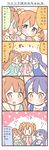  0_0 3girls 4koma ^_^ alternate_hairstyle bangs blue_hair blunt_bangs blush brown_eyes brown_hair casual clenched_hand closed_eyes comic drill_hair eighth_note fainting flying_sweatdrops hair_bobbles hair_ornament jewelry kousaka_honoka long_hair love_live! love_live!_school_idol_project minami_kotori multiple_girls musical_note necklace one_side_up orange_hair purple_eyes saku_usako_(rabbit) sleeves_past_wrists sonoda_umi spoken_musical_note swoon translated twin_drills |_| 