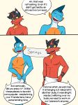  anthro anthrofied dialogue english_text fuze gao_(fuze) lucas_(fuze) male marshtomp naked_towel nintendo nipples pok&eacute;mon pok&eacute;mon_(species) text torracat towel video_games 