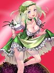  breasts cleavage dirndl food fruit german_clothes grapes highres hisho_collection kaekae large_breasts layered_skirt open_mouth skirt skirt_hold solo underbust 