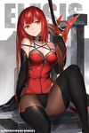  bad_id bad_pixiv_id crimson_avenger_(elsword) elbow_gloves elesis_(elsword) elsword gloves long_hair pantyhose red_eyes red_hair sketch solo swd3e2 sword thighhighs weapon 