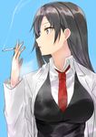  black_hair cigarette hiratsuka_shizuka isshiki_(ffmania7) labcoat long_hair necktie solo vest yahari_ore_no_seishun_lovecome_wa_machigatteiru. 