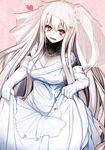  aircraft_carrier_oni alternate_costume blush breasts bridal_veil dress elbow_gloves fuuki_(te_fuukin) gloves highres jewelry kantai_collection large_breasts long_hair necklace one_side_up orange_eyes shinkaisei-kan smile solo veil very_long_hair wedding_dress 
