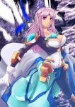  1girl ariel_org bandai_namco breasts cape cleavage dark_skin female gloves large_breasts long_hair pink_eyes pink_hair purple_eyes purple_hair real_robot_regiment solo standing super_robot_wars the_2nd_super_robot_wars_og 