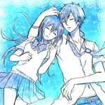  1girl blue_hair free! hand_in_hair matsuoka_gou navel necktie rio_(rio_01) school_uniform side-by-side sleeping tachibana_makoto 