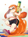  armpits belly bike_shorts blueberry_(5959) breasts crop_top crop_top_overhang domino_mask ink_tank_(splatoon) inkling large_breasts long_hair mask midriff navel no_socks oppai_loli orange_eyes orange_hair paint_splatter pointy_ears shoes sidelocks smile sneakers solo splatoon_(series) splatoon_1 squid super_soaker tank_top tentacle_hair tentacles underboob 