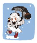  :d ahoge boots dress eishi2003 horns kantai_collection long_hair mittens northern_ocean_hime open_mouth shinkaisei-kan smile solo teruterubouzu umbrella white_dress white_hair 