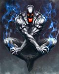  anti-venom commentary_request diolemonde fangs full_body highres horror_(theme) marvel muscle open_mouth red_eyes smoke spider-man_(series) symbiote 